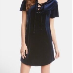Fifteen Twenty Navy Velvet Lace-Up Short Sleeve Dress